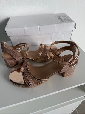 Women's Rose Gold Strappy Block Heel Sandals